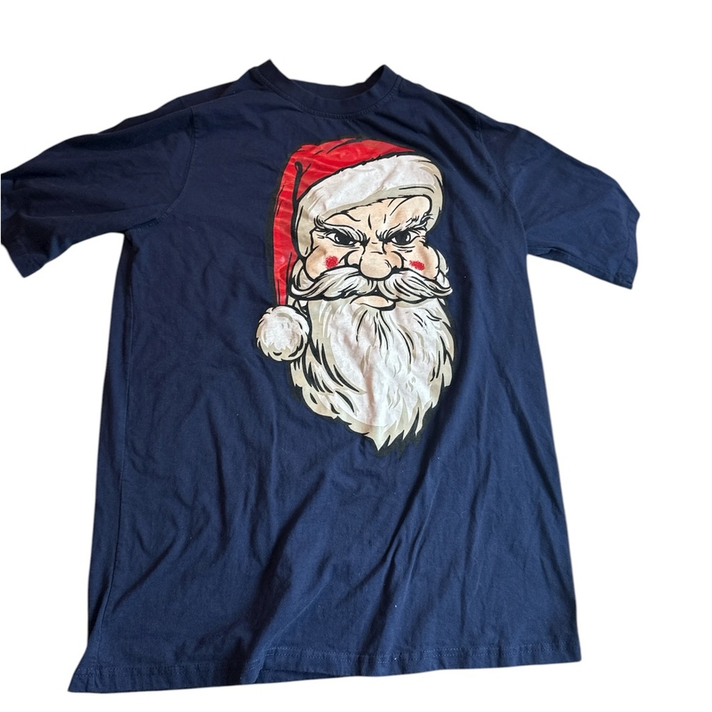 King Size Navy Blue Santa Graphic Tee Short Sleeve Size Large Tall